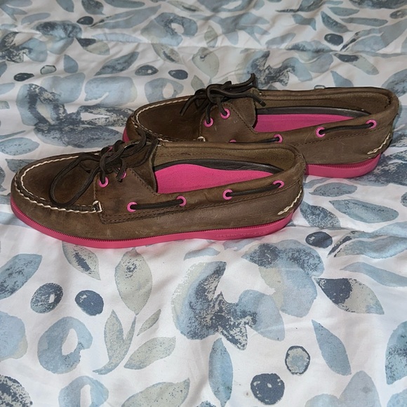 Brown Pink Leather Sperry Topsider Casual Women’s Loafers Size 7.5 Boat Shoes - Picture 2 of 6